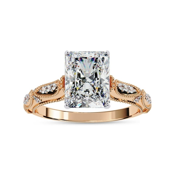 IGI Certified Lab Grown Diamond Engagement Ring | Center 9x7mm Radiant Beaded Solitaire Anniversary Wedding Rings For Women 18K Solid Rose Gold | F-G, VS-SI Quality (3.10 Ctw) Ring Size-10