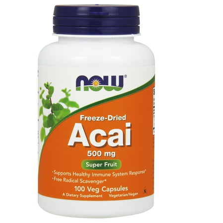 Acai Super Fruit Juice - NOW Supplements, Acai 500 mg, Freeze-Dried Super Fruit with Polyphenols, Ellagic Acid, Rutin, Anthocyanins and Catechins, 100 Veg Capsules