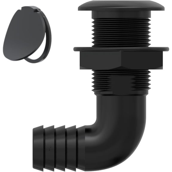 SEAFLO 3/4” 90° Angled Thru Hull Through-Hull Fitting with Built-in-Check Valve – Anti-Corrosion and Ultra-Durable for Marine, Boat, Yacht, RV, Truck - 4-Year Warranty! (3/4”, Black, 1-Pack)