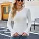thumbnail image 3 of Suéter de cuello redondo de otoño e invierno, top de punto de color puro, suéter de punto blanco de manga larga XL para mujer, 3 of 8