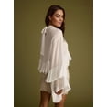 thumbnail image 5 of Women's Chiffon Long Sleeve Elegant Crop Pullover Round Neck Top Ruffled Blouse for Casual White S, 5 of 10