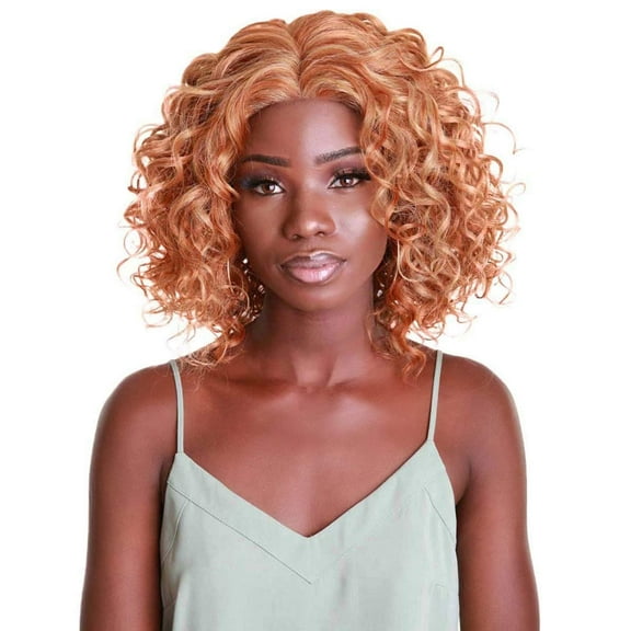 LUXLUXE Oya Curly 14.5 Inch Long 4X4 Hand-Tied Lace Front Wig, Good Heat Resistant Fiber, Strawberry Blonde