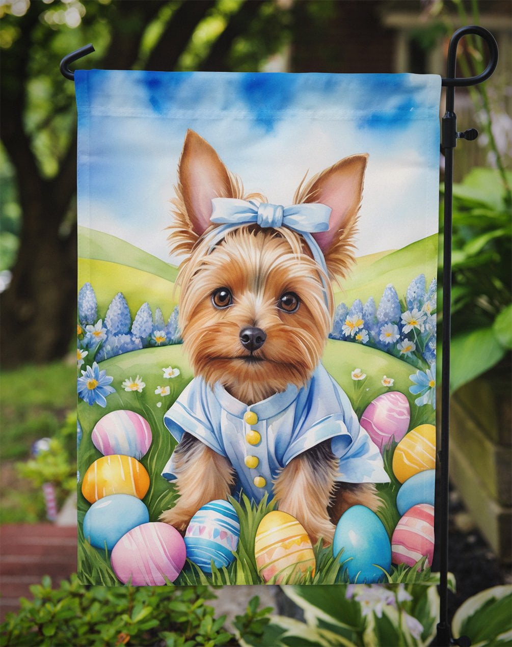 Silky Terrier Easter Egg Hunt Garden Flag 11.25 in x 15.5 in