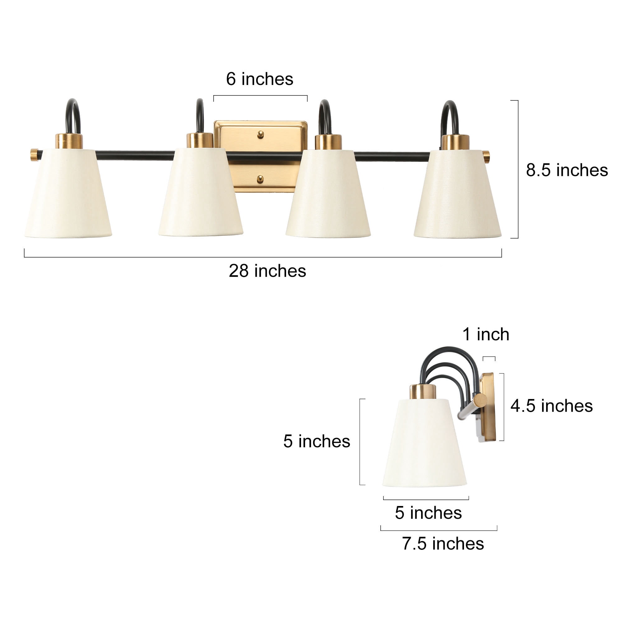 LNC Jacarmellia 28-in 4-Light Matte Black LED Modern/Contemporary Vanity Light Bar