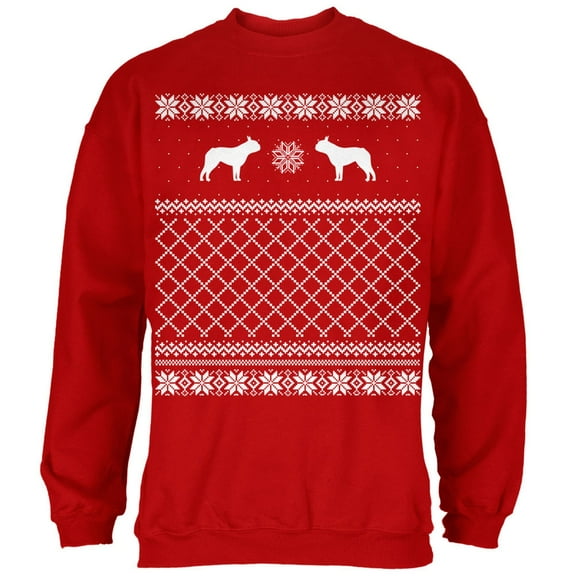 Boston Terrier Ugly Christmas Sweater Red Adult Sweatshirt