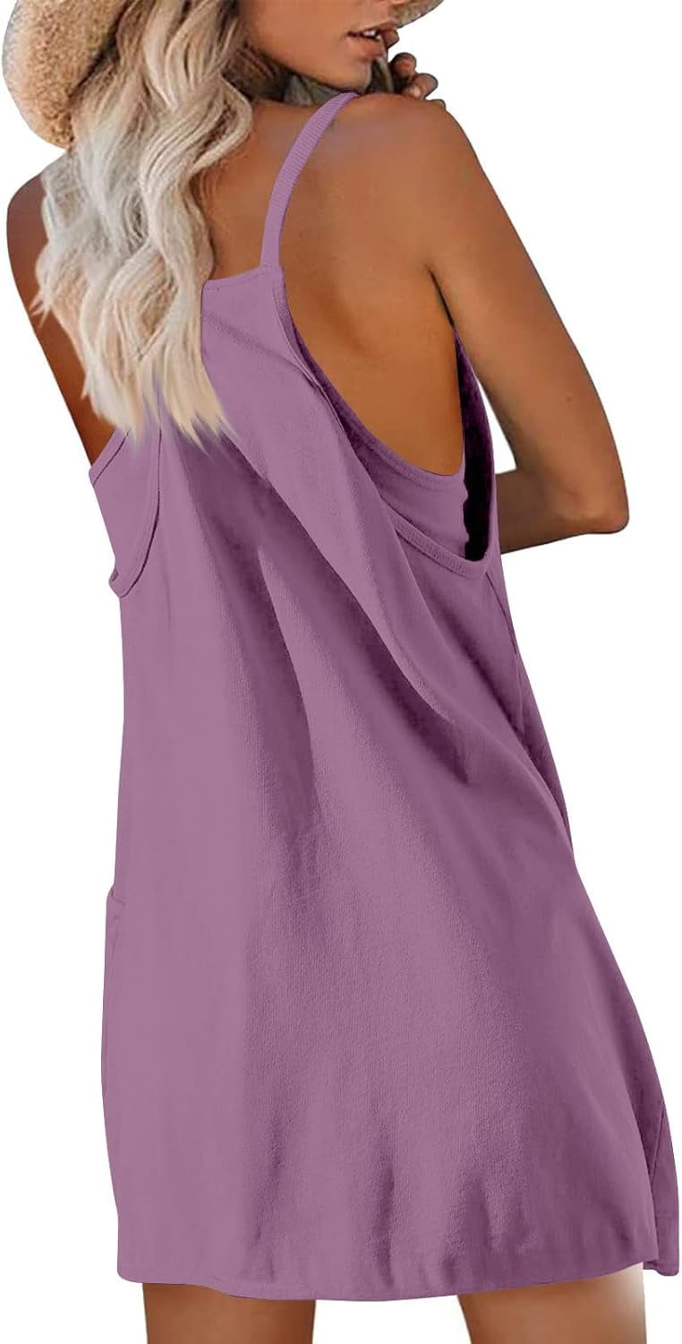 Women Tennis Dress Built in Shorts Adjustable Straps Hot Shot Mini Dress Athletic Workout Golf Dresses with Pockets