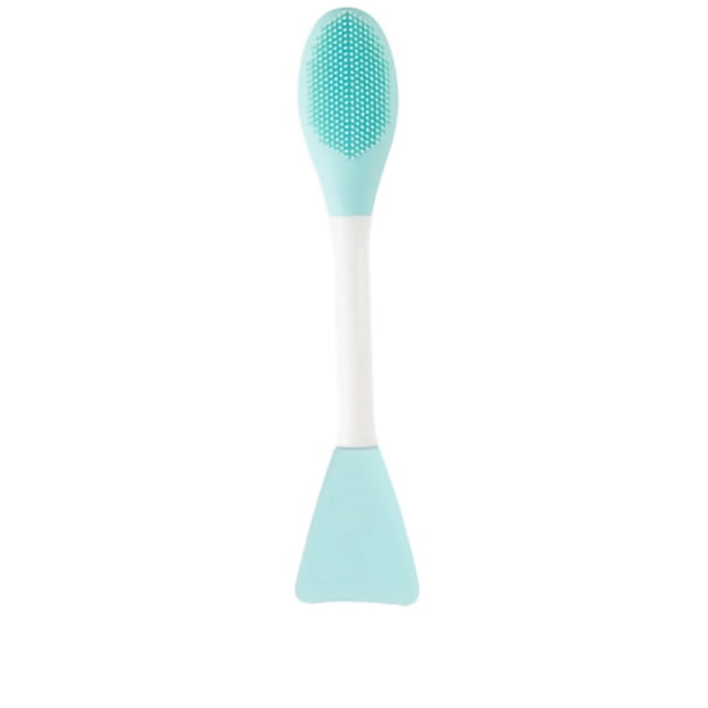 Cepillo de silicona de doble punta para mascarilla facial, aplicador de mascarilla facial, espátula, cepillo de masaje limpiador (cepillo de limpieza facial en forma de abanico, verde claro)