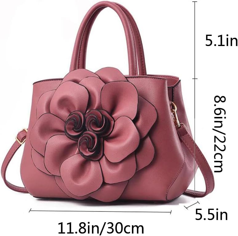 Kwuty Tote Top-handle Handbags for Women 3D Floral Purse PU Leather Hobo Crossbody Shoulder Bag Satchel