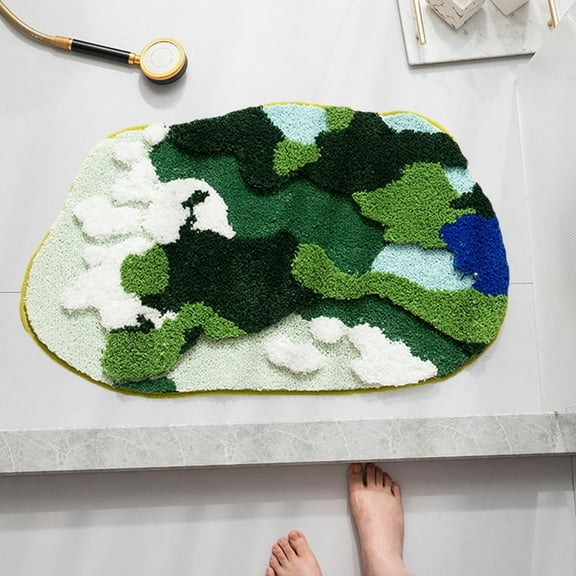 Bathroom Rugs Moss Flocking Rug Bathroom Non-Slip Absorbent Floor Mat Soft Microfiber Rug Door Mat Area Rug Green 40x60cm