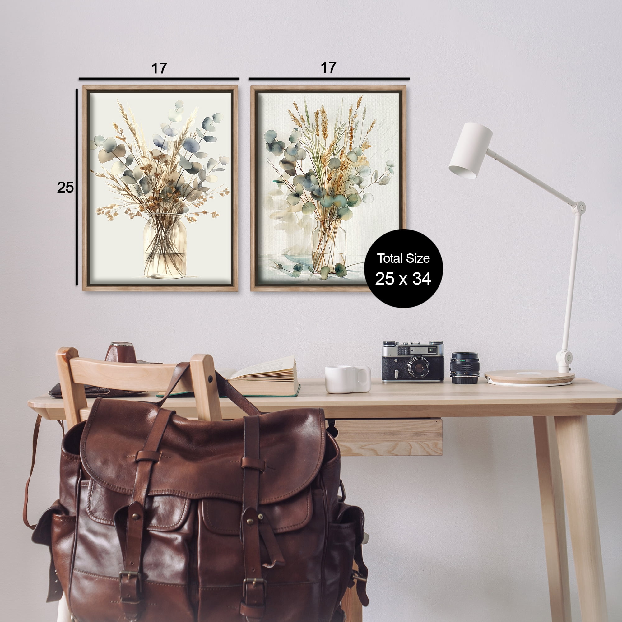 Stupell Industries Eucalyptus Jar Bouquets Plants & Flowers Painting Brown Floater Framed Canvas Art Print Wall Art, 17 x 25, Set of 2