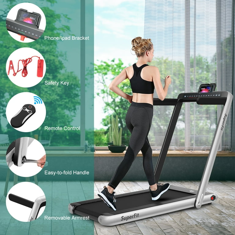 Gymax 2 in 1 Folding Treadmill 2.25HP Running Machine w Dual Display Silver