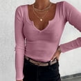 thumbnail image 2 of HXWCHs Deep U Neck Long Sleeve Solid Color Casual Fashion T-Shirt for Women XS Red, 2 of 5