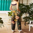 thumbnail image 4 of Women's Floral Print Jumpsuit - Vintage Strappy Cotton Linen Overalls for Summer Casual & Boho Style ,Green,2XL, 4 of 5