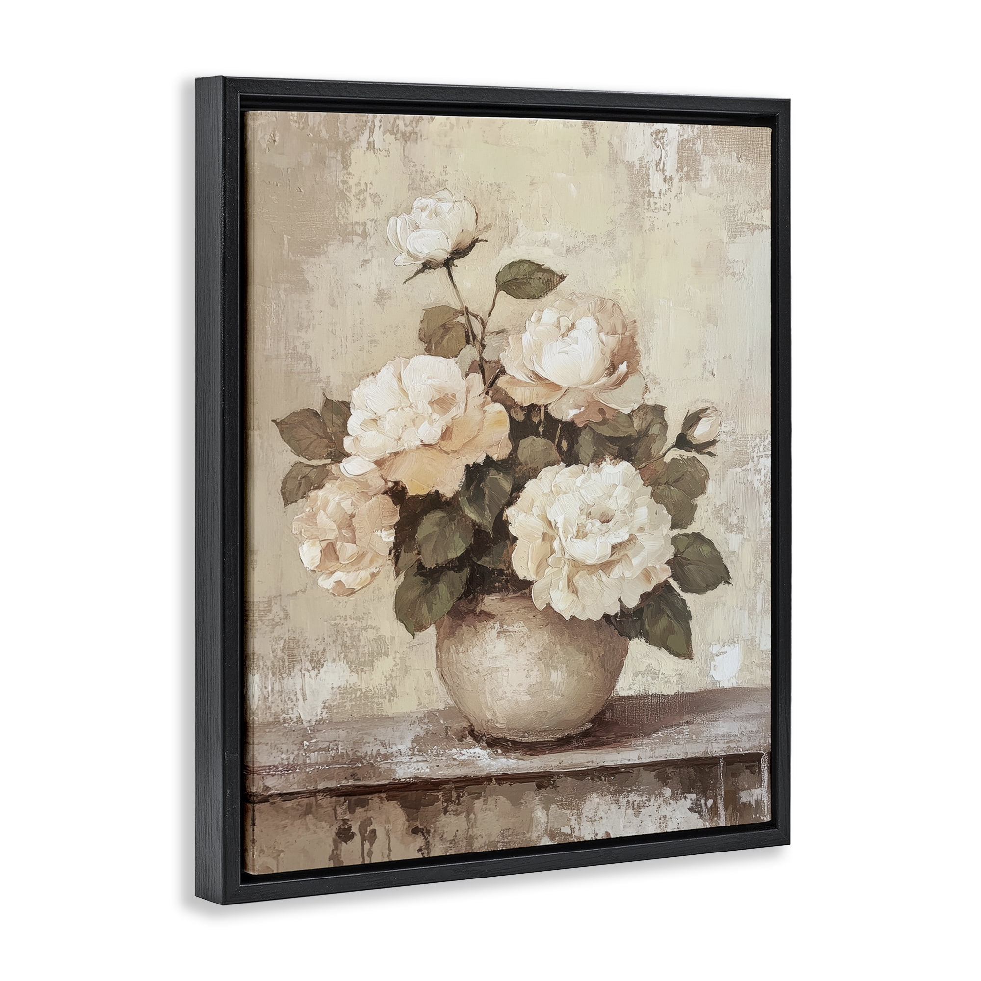 Stupell Industries Lovely Cottage Bouquet Plants & Flowers Painting Black Floater Framed Canvas Art Print Wall Art, 25 x 31