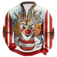 thumbnail image 2 of Ceisia Men's All-Season Casual Regular Fit Half-Zip Sweatshirt Clown Embroidery-Style Print Red White Striped Japanese Fleece Fabric Multicolor XXL Gifts, 2 of 3