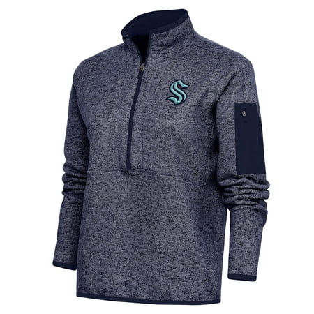 Women s Antigua Heather Navy Seattle Kraken Team Logo Fortune Quarter-Zip Jacket
