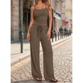 thumbnail image 4 of Women's 2 Piece Lounge Set Spring Outfits - Camisole Top & Wide Leg Pants Coffee Brown XS, 4 of 9