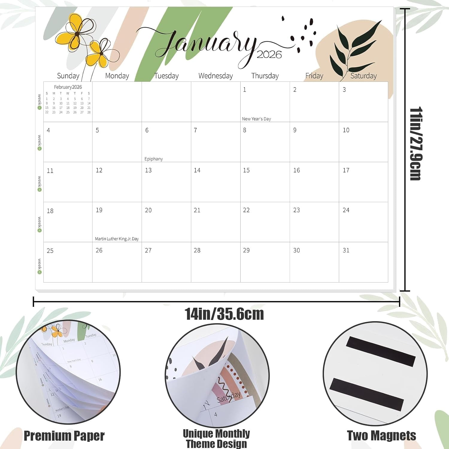 Magnetic Calendar 2026-2027 - Magnetic Calendar for Fridge 11 x 14 Inches, Runs from Jan. 2026 to Jun.2027, 18 Monthly Planner for Easy Planning and Organizing