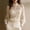 Apricot, variant on Morttic Women‘s Elegant Solid Color Sheer Mesh Top with Floral Embroidery – Long Sleeve Stand Collar Pleated Blouse Kahaki,One Size
