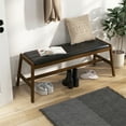 thumbnail image 4 of Costway 1 PCS 50" Long Solid Wood Dining Bench with Faux Leather Padded Seat Rubber Wood Frame, 4 of 10