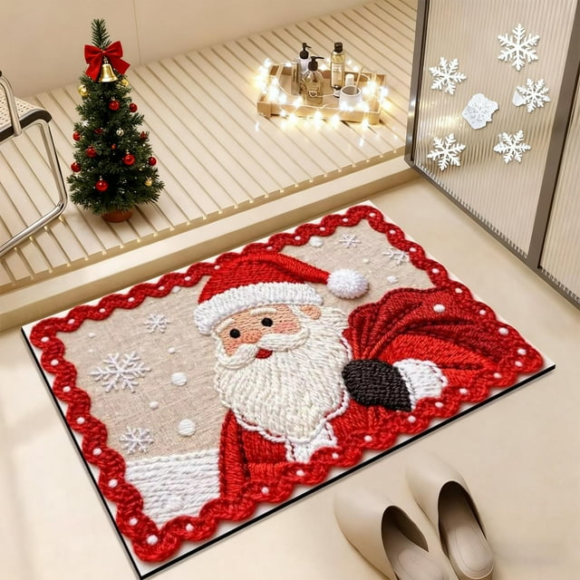 Lunxisen 1 Pcs Tapis de Salle de Bain de Noël, Tapis de Bain Antidérapants Absorbants Rouges de Noël, Tapis de Salle de Bain Lavables à la Machine (40*60 cm)