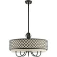 thumbnail image 3 of 6 Light English Bronze Pendant Chandelier with Hand Crafted Oatmeal Color Fabric Shade, 3 of 6