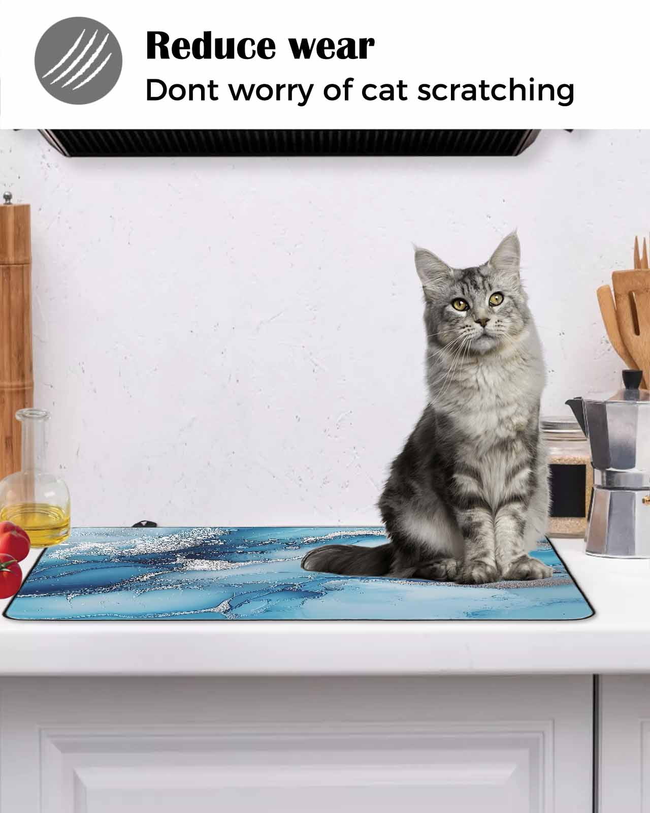 nqOlkjepod Large Induction Cooktop Protector Mat 24"x21", Blue Marble Stove Top Covers for Electric Stove, Grey Modern Aesthetic Artwork Decorative Stove Burner Cover Mats, Glass Top Stove Cover