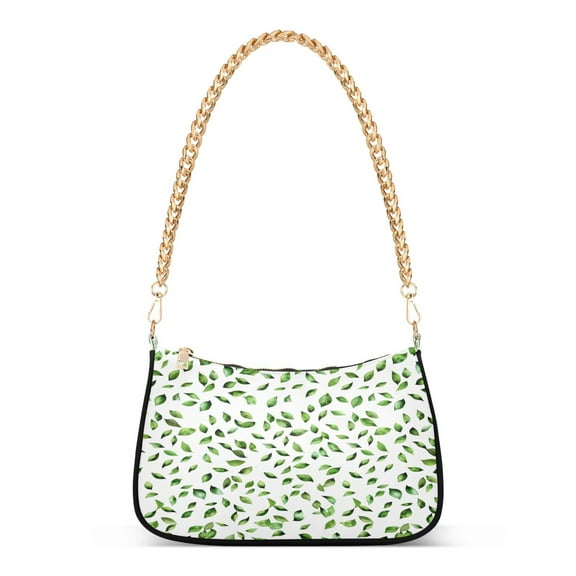 Ryvnso Green Leaves Womens Chain Shoulder Bag Tote Handbags Clutch Hobo Purse with Zipper for Travel