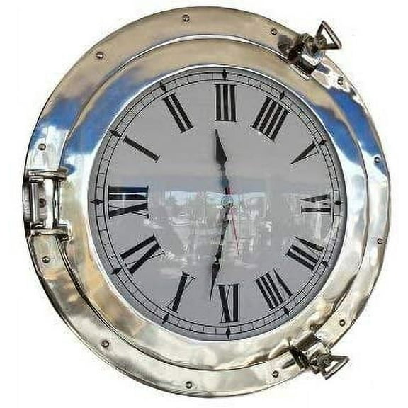 Nagina International Chrome Deluxe Class Porthole Clock 20" - Chrome Wall Clock - Nautical Theme Clock - Nautical Decor