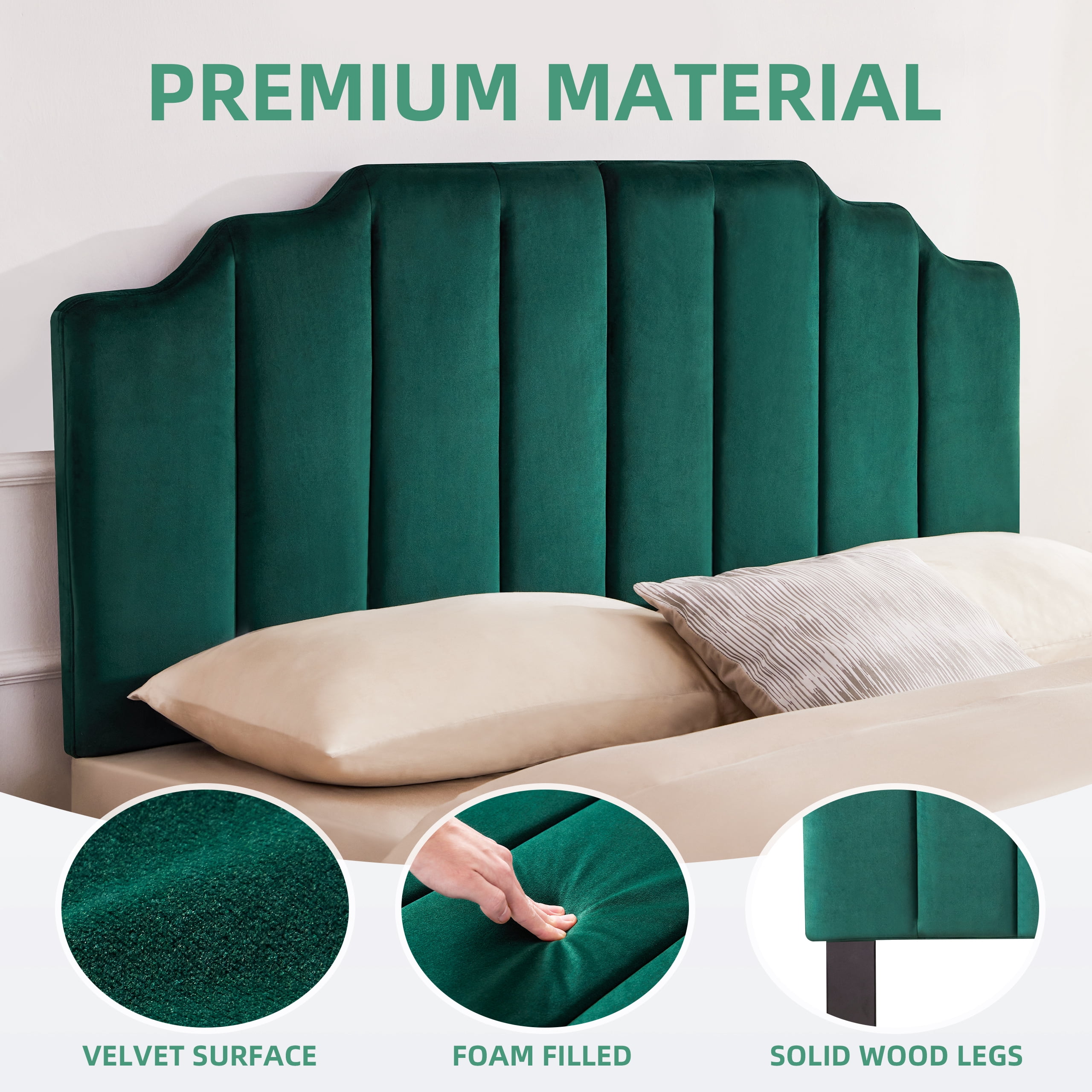 Weture Tufted Velvet Upholstered Sleigh Headboard, Queen, Dark Green