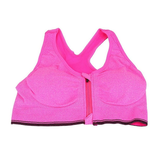 Women's Sports Bra Padded Wirefree Front Zipper Closure Shockproof Breathable Rose Red Size XL 1Pcs