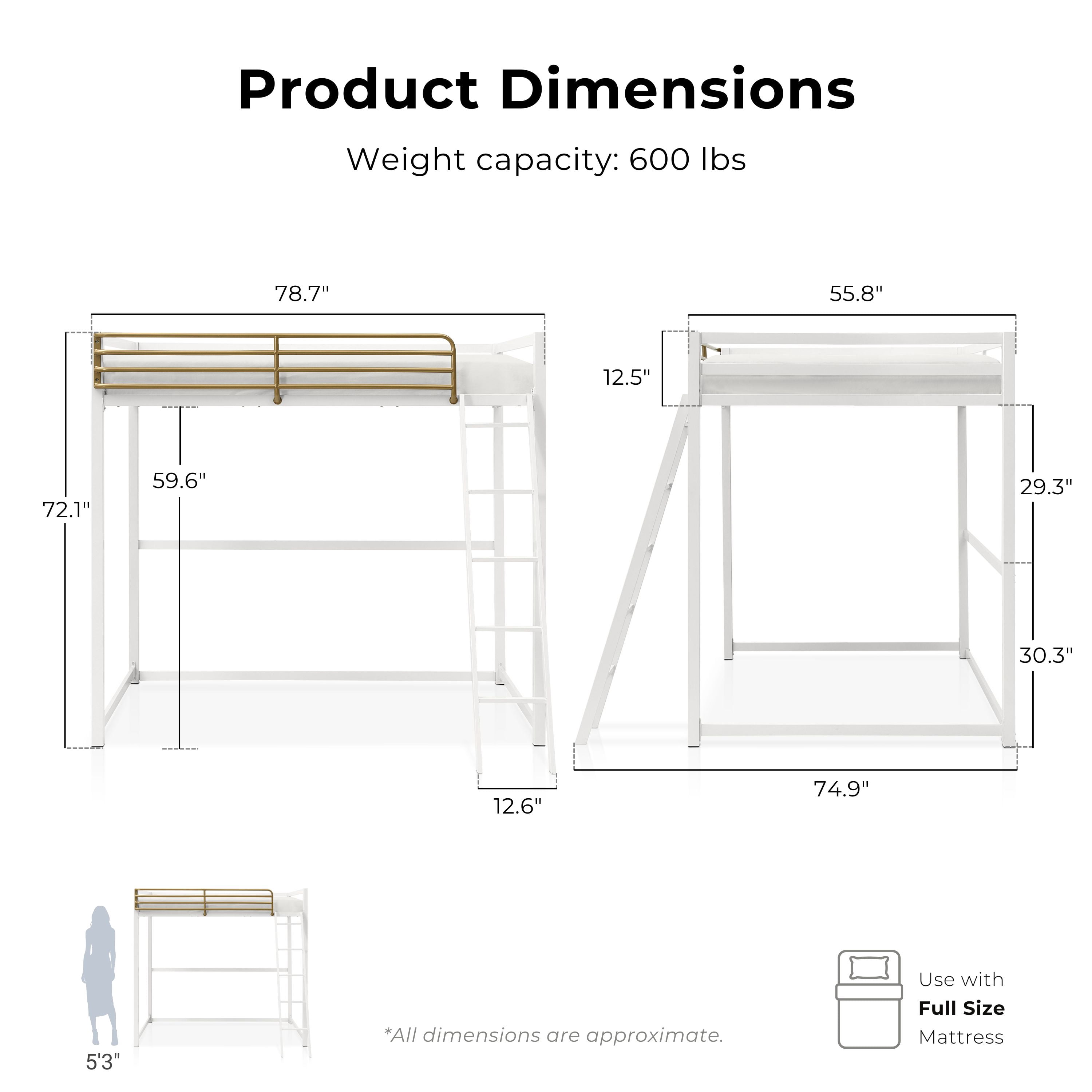 Furniture of America Metal Full Loft Bed with Guardrails, White and Gold Two-Tone Finish