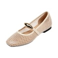 thumbnail image 3 of LTTVQM Mary Jane Shoes Women Woven Hollow Out Closed Square Ballet Flats Dressy Casual Comfortable Work Walking Shoes Beige 36(US-5.5), 3 of 5