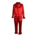 thumbnail image 5 of Munlar Robes For Women,Christmas Loungewear For Family,Women Sexy Casual Turn Down Neck Solid Feather Full Sleeve Button Pants Suit Homewear Pajamas, 5 of 6