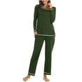 thumbnail image 3 of Fmbrln Womens Solid Color Pajama Sets Lounge Sets Long Sleeve Tops and Pants Soft Comfy Sleepwear with Pockets Green S, 3 of 8