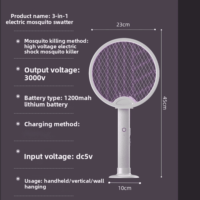 3-in-1 Electric Mosquito Zapper – 3000V Shock, USB Rechargeable, Silent Night Mode