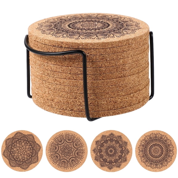 Yanonmyfd Cabilock 1 Set Absorbent Cork Coasters Drink Mats with Holder for Housewarming Gifts Home Office Cafe