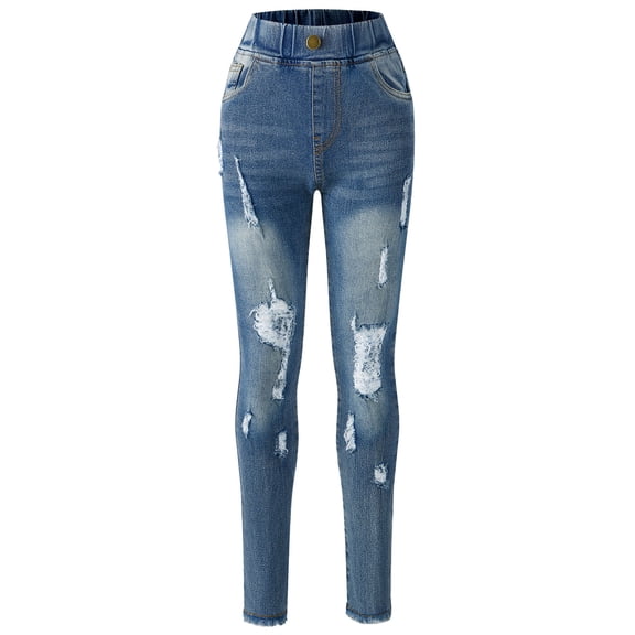 XXWXYD Girls Ripped Skinny Jeans Girls Lightweight Jeans High Waisted Stretchy Distressed Jeggings Straight Leg Washed Denim Pants with Pockets