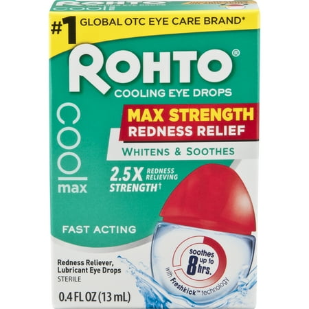 Rohto Cooling Maximum Redness Relief Eye Drops, 0.4 Fl Oz