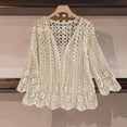 thumbnail image 4 of XIAONU Crochet Open Front 3/4 Sleeve Cardigan for Women Scalloped Hem Sheer Lightweight Beach Layering Top, 4 of 4