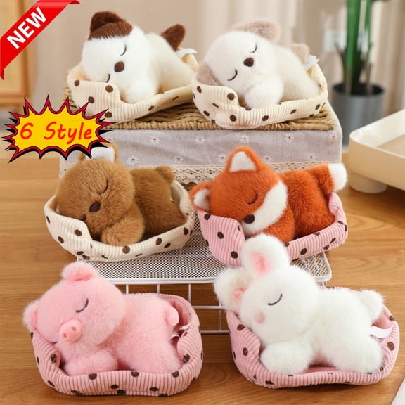 KOYPTL 5.5" Plush Cat Stuffed Animal Toys with Warm Bed for Boys Girls 3 4 5 ,Valentines Day Gifts for Her Him Valentines Day Decorations for Table Home Holiday Party Favors Birthday Xmas Gifts White