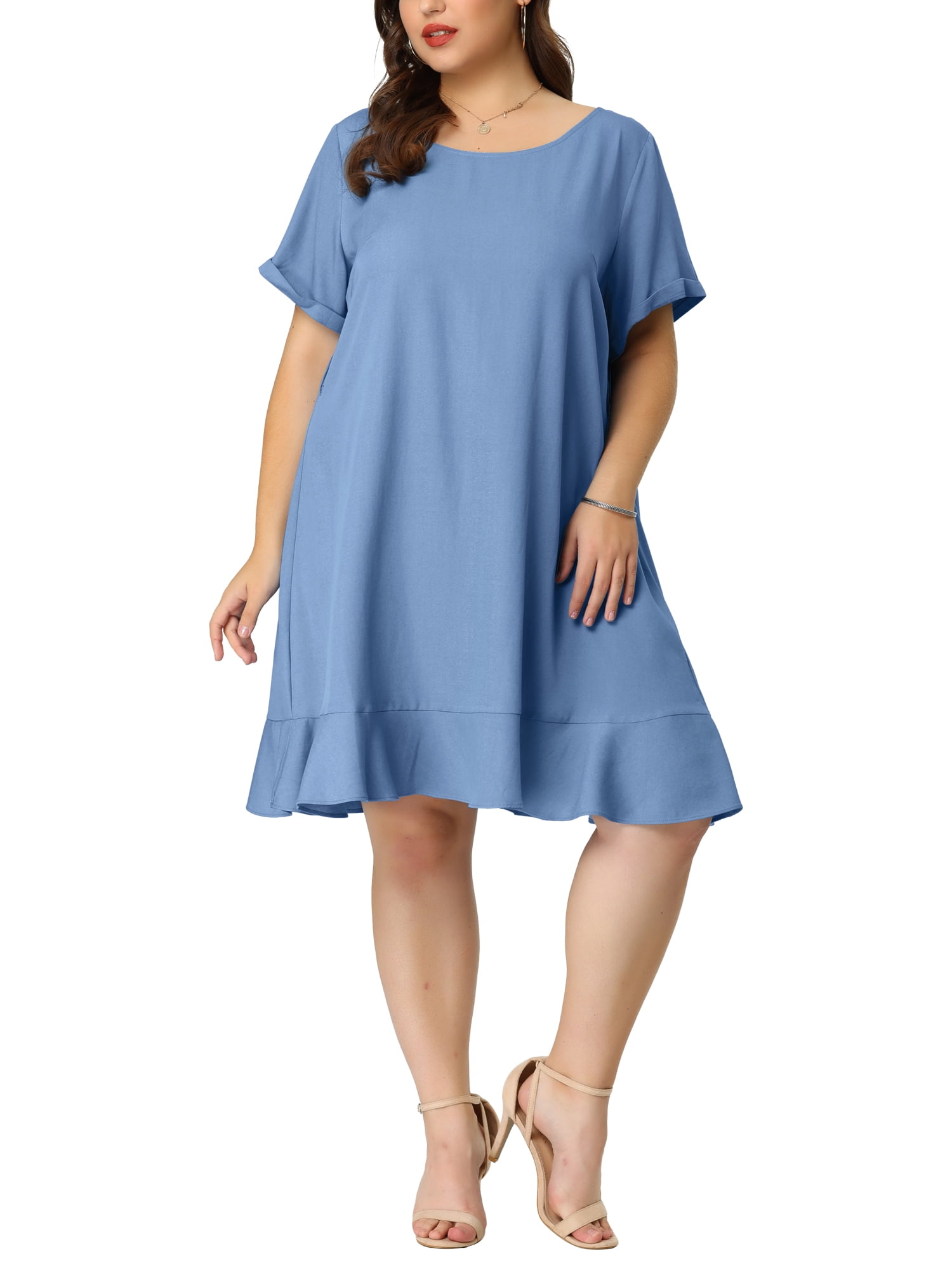 Mid Wash sizes 8-18 WAREHOUSE  Sleeveless Denim Ruffle Mini Dress 