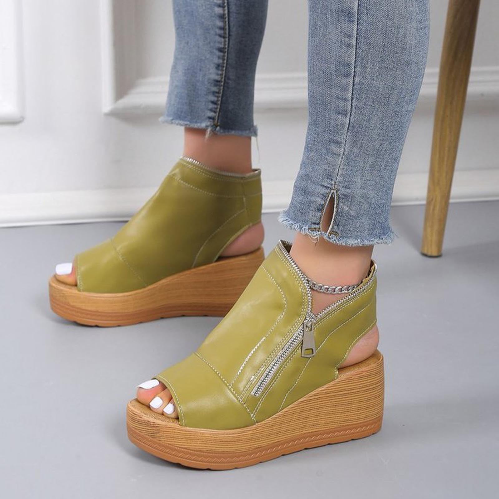 Women Summer Sandals Fashion Fish Mouth Thick Bottom Espadrilles Wedges Casual Buckle Strap Roman Platform Shoes 
