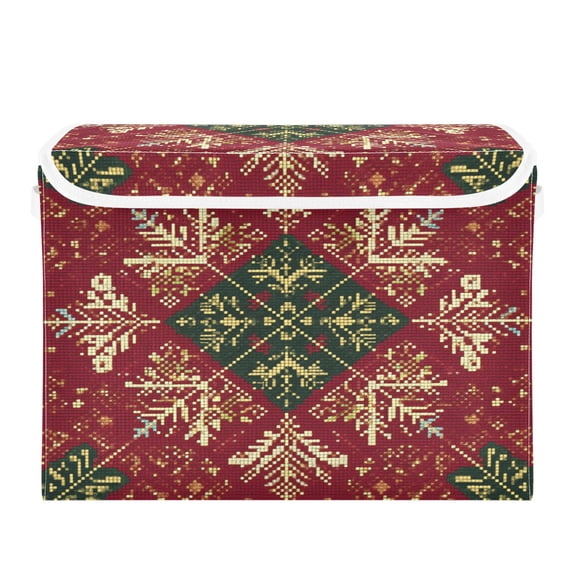 Storage Box With Lid 16.5x12.6x11.8In Foldable Stacked Household Storage Box Romantic Red Christmas