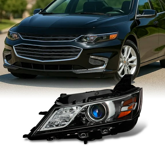 AKKON - Fits 2014 2015 2016 2017 2018 2019 2020 Chevy Impala [Halogen Style] Projector Black Headlight Driver Left Side Headlamp