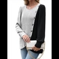 thumbnail image 3 of Suéteres de Punto para Mujer, Otoño Invierno, Informales, de Larga, Cuello Redondo, Acanalados, con Botones y Bloques de Color Gris XL, 3 of 8