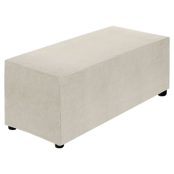Stretch Ottoman Cover Rectangular Fit Length 51"-63", X-Large, Beige
