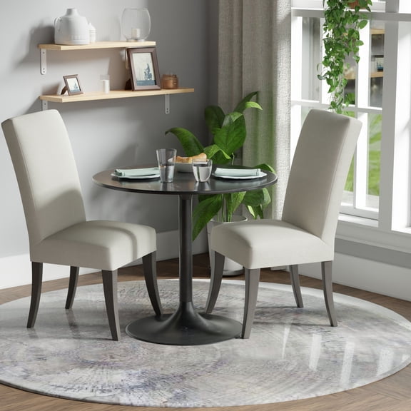 Contemporary Home Living Circular Marble Top Pedestal Dining Table - 36" - Black