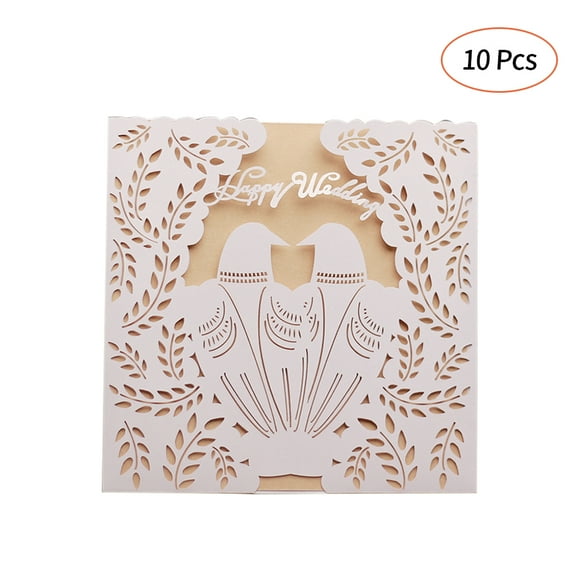 Pearl Paper Hollow Happy Wedding Invitation Cards Set (10pcs Invitation