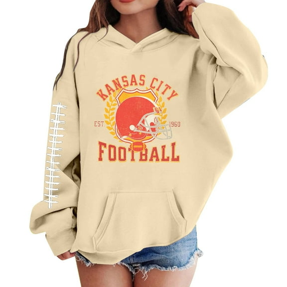 Tiijoy Girls Hoodie Football Graphic Print Hooded Sweatshirt Pullover, Sizes 18-24M